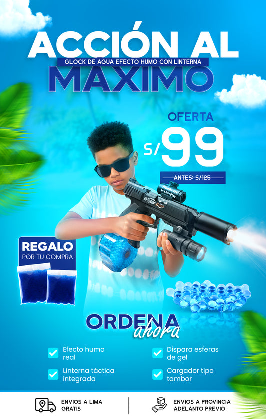Glock de Agua Efecto Humo con Linterna